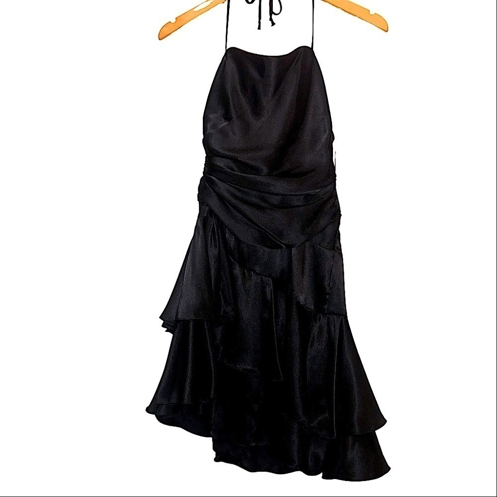 Faviana Black Ruffled Cocktail Dress Mini Dress Size 9/10
